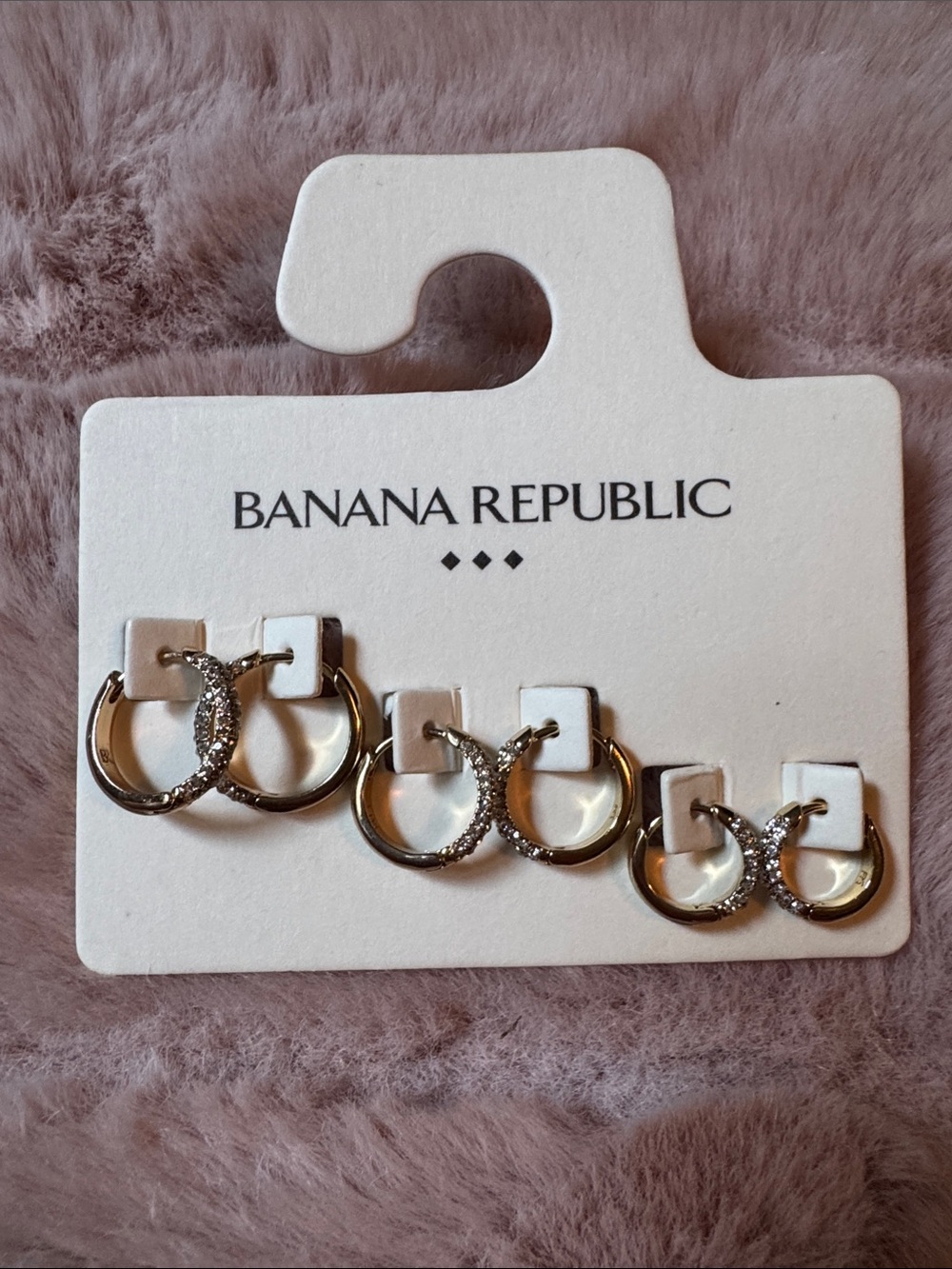 Banana Republic Gold Huggie Hoop Earring Set with Crystal Accents
